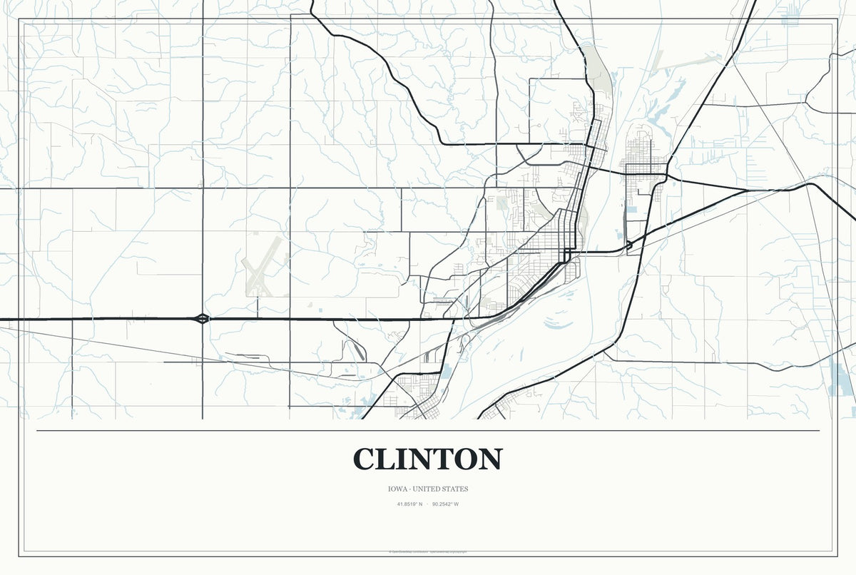 Clinton, Iowa City Map Aluminum Sign in Gallery Air style
