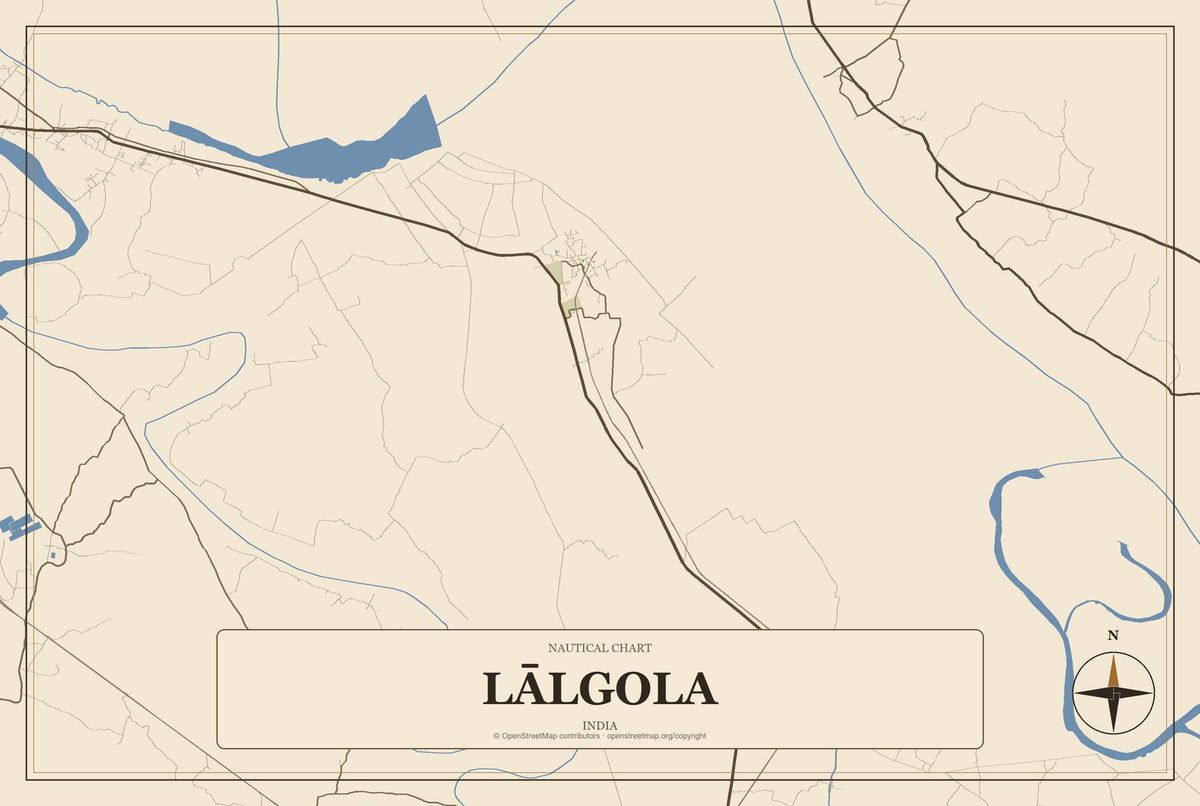 Lālgola, India City Map Aluminum Sign in Heritage Nautical style