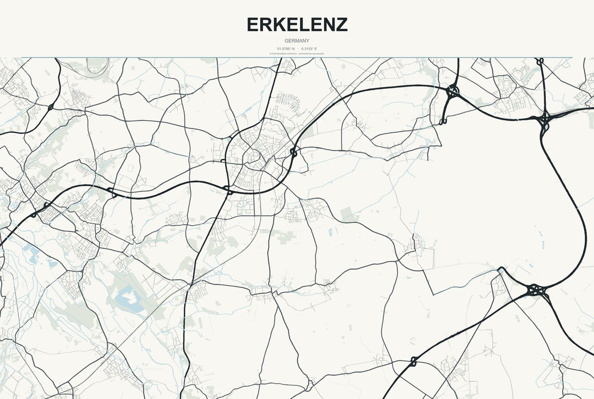 Erkelenz, Germany City Map Aluminum Sign in Headline Atlas style