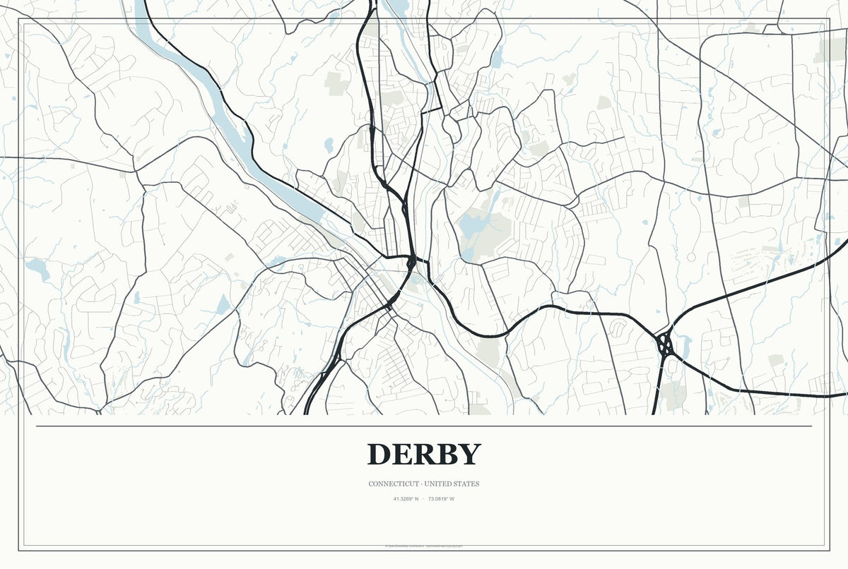 Derby, Connecticut City Map Aluminum Sign in Gallery Air style