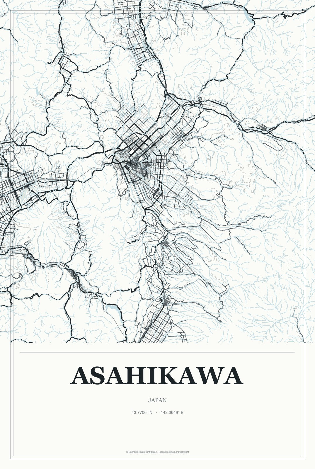 Asahikawa, Japan City Map Aluminum Sign in Gallery Air style