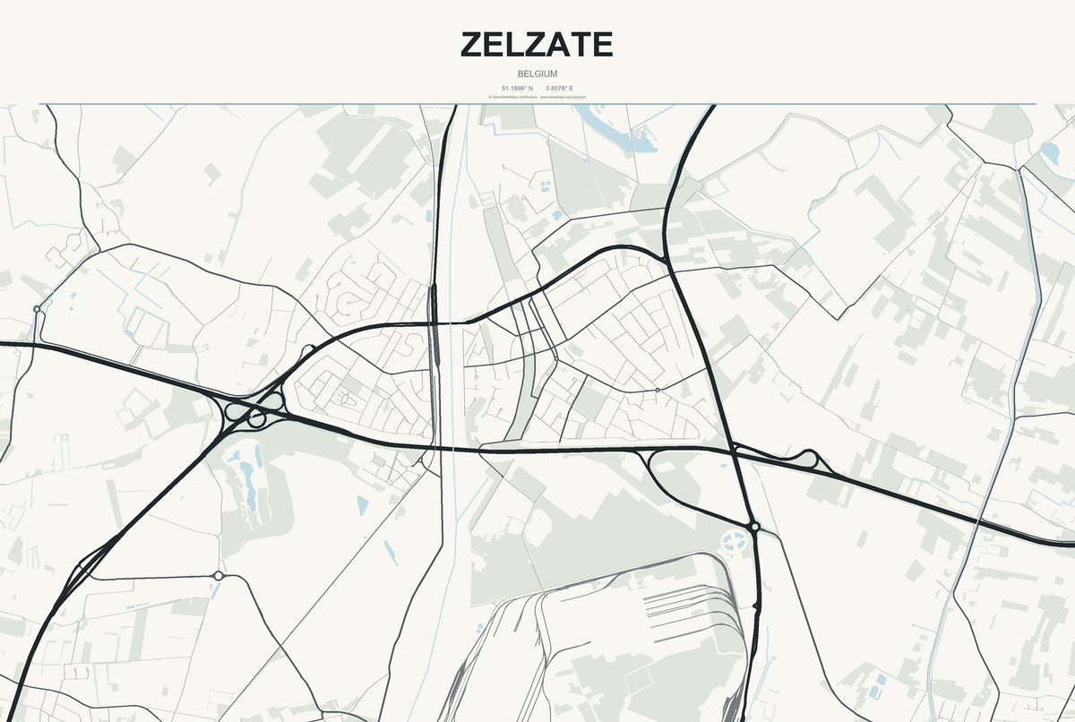 Zelzate, Belgium City Map Aluminum Sign in Headline Atlas style
