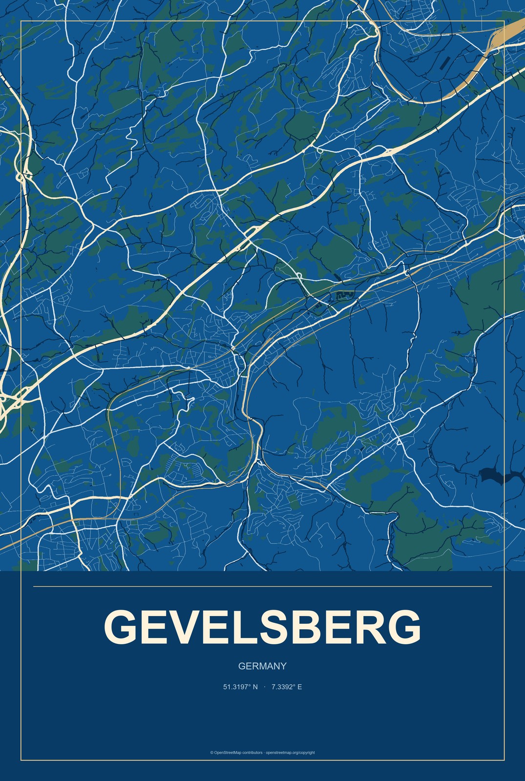 Gevelsberg, Germany City Map Aluminum Sign in Harbor Cobalt style