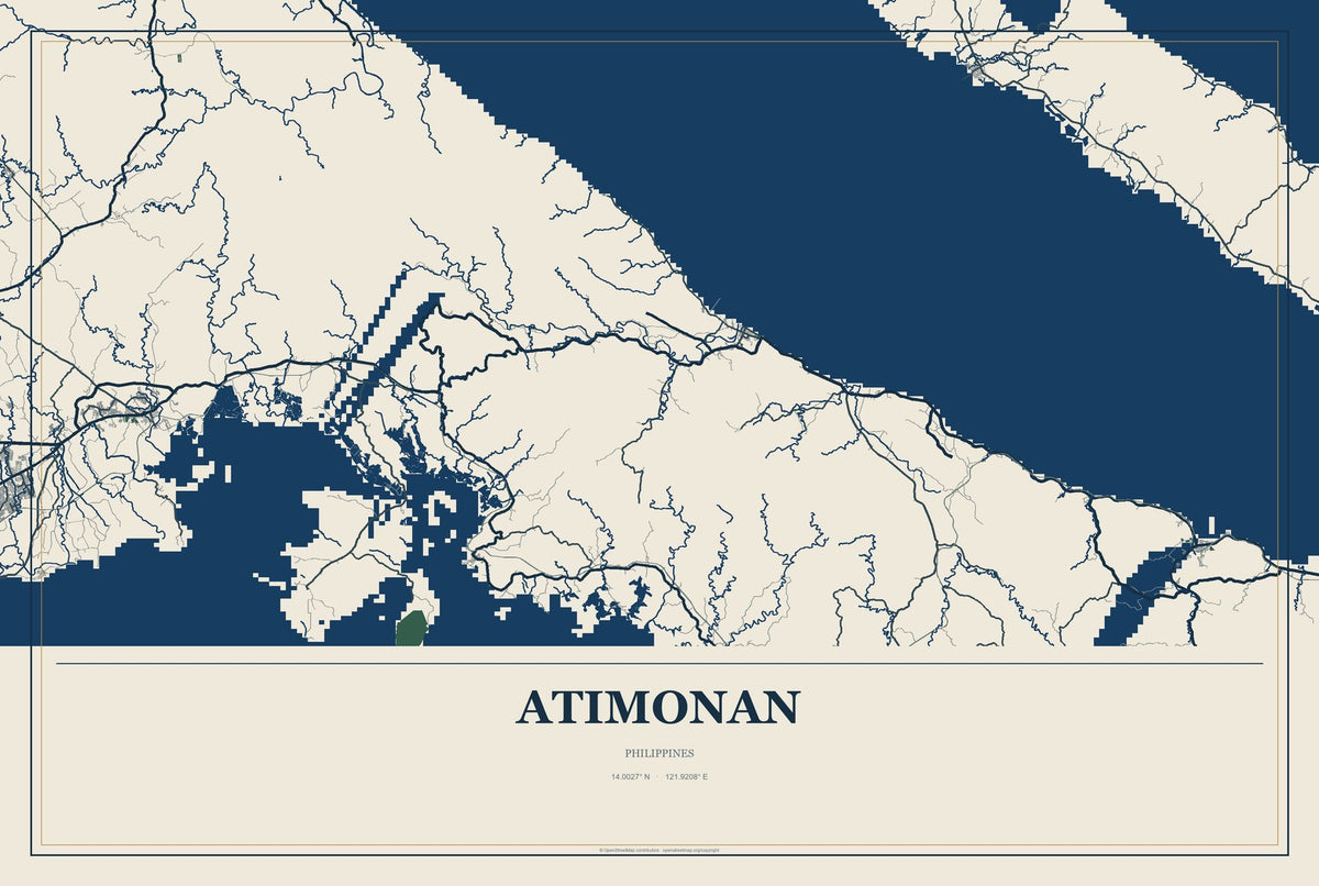 Atimonan, Philippines City Map Aluminum Sign in Coastal Cutout style