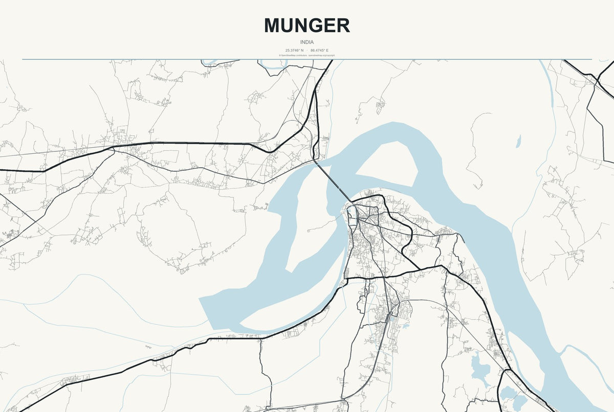 Munger, India City Map Aluminum Sign in Headline Atlas style