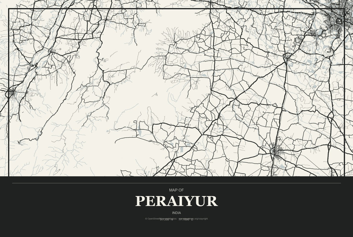 Peraiyur, India City Map Aluminum Sign in Museum Plaque style