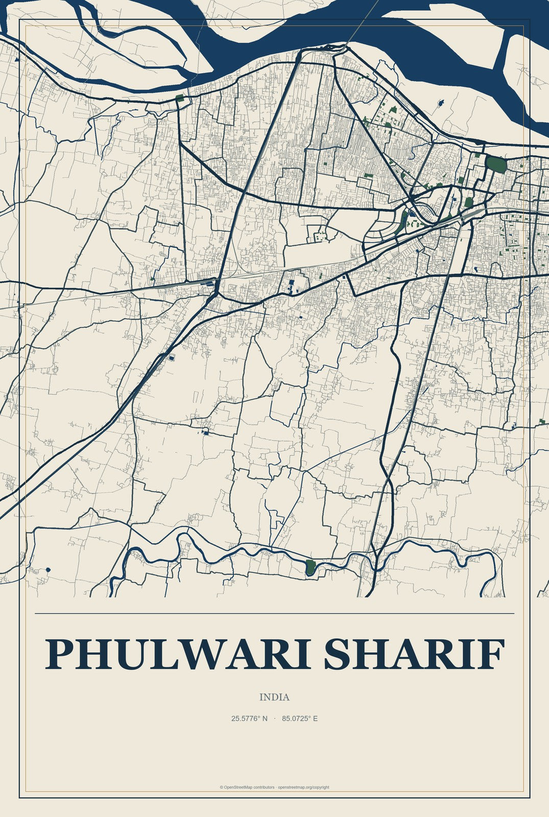 Phulwari Sharif, India City Map Aluminum Sign in Coastal Cutout style