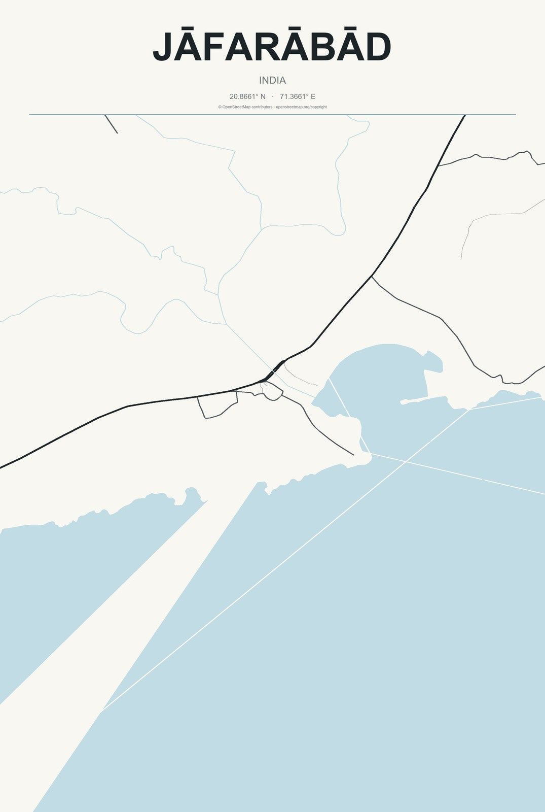 Jāfarābād, India City Map Aluminum Sign in Headline Atlas style
