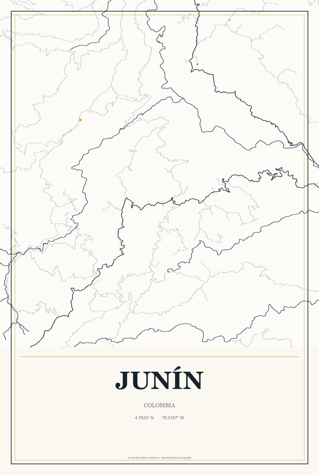 Junín, Colombia City Map Aluminum Sign in Citrine Modern style