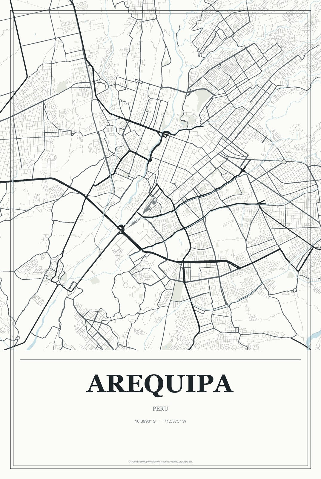 Arequipa, Peru City Map Aluminum Sign in Gallery Air style