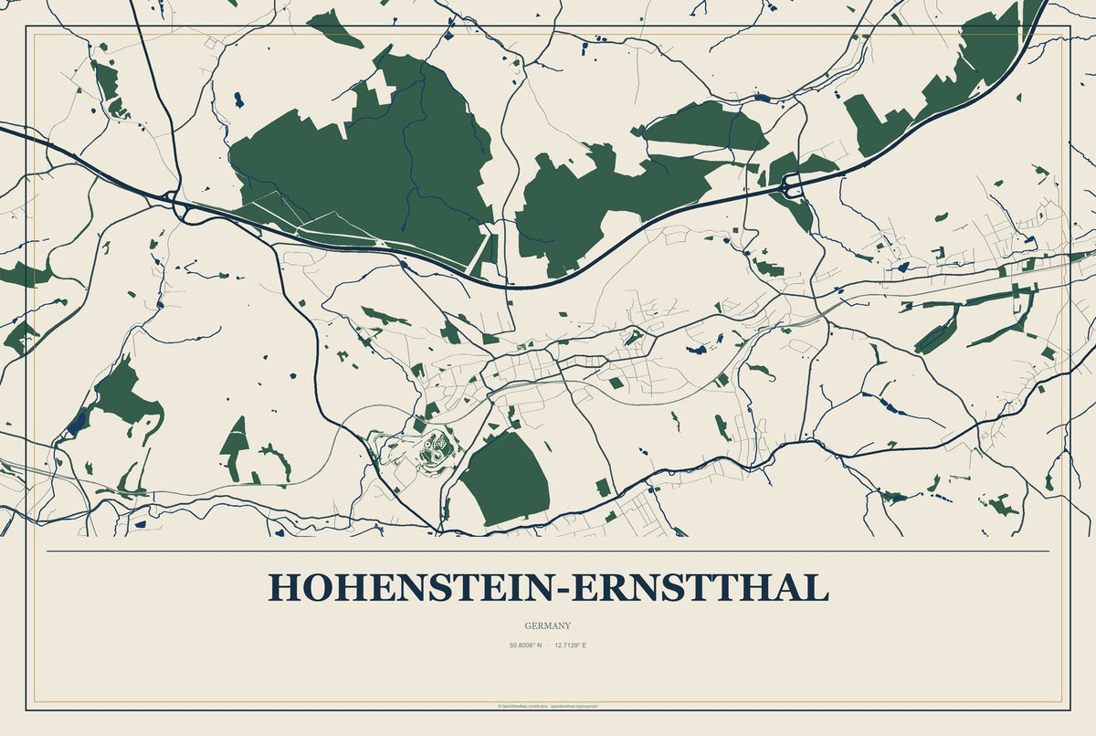 Hohenstein-Ernstthal, Germany City Map Aluminum Sign in Coastal Cutout style