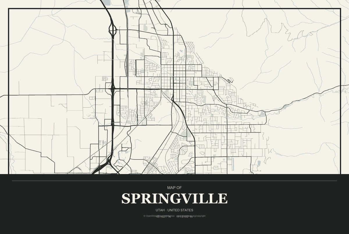 Springville, Utah City Map Aluminum Sign in Museum Plaque style