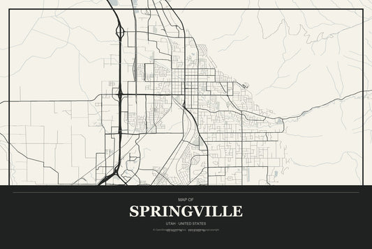 Springville, Utah City Map Aluminum Sign in Museum Plaque style