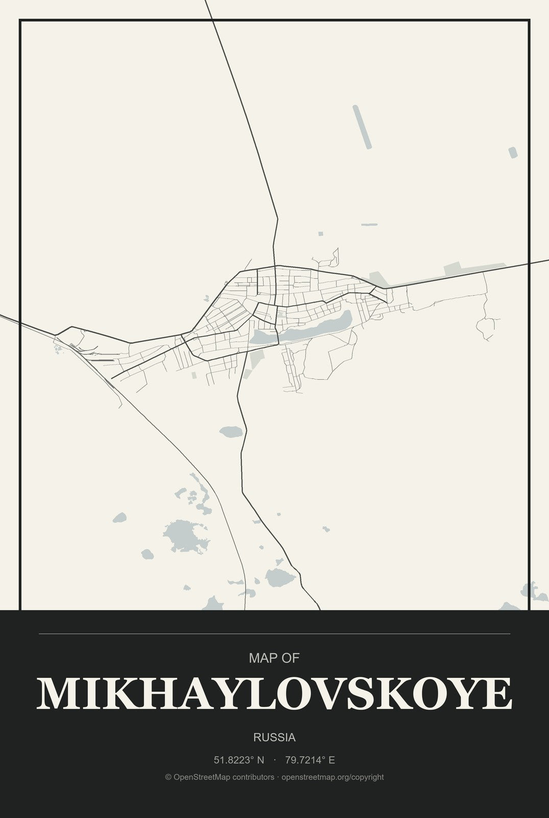Mikhaylovskoye, North Ossetia–Alania, Russia City Map Aluminum Sign in Museum Plaque style