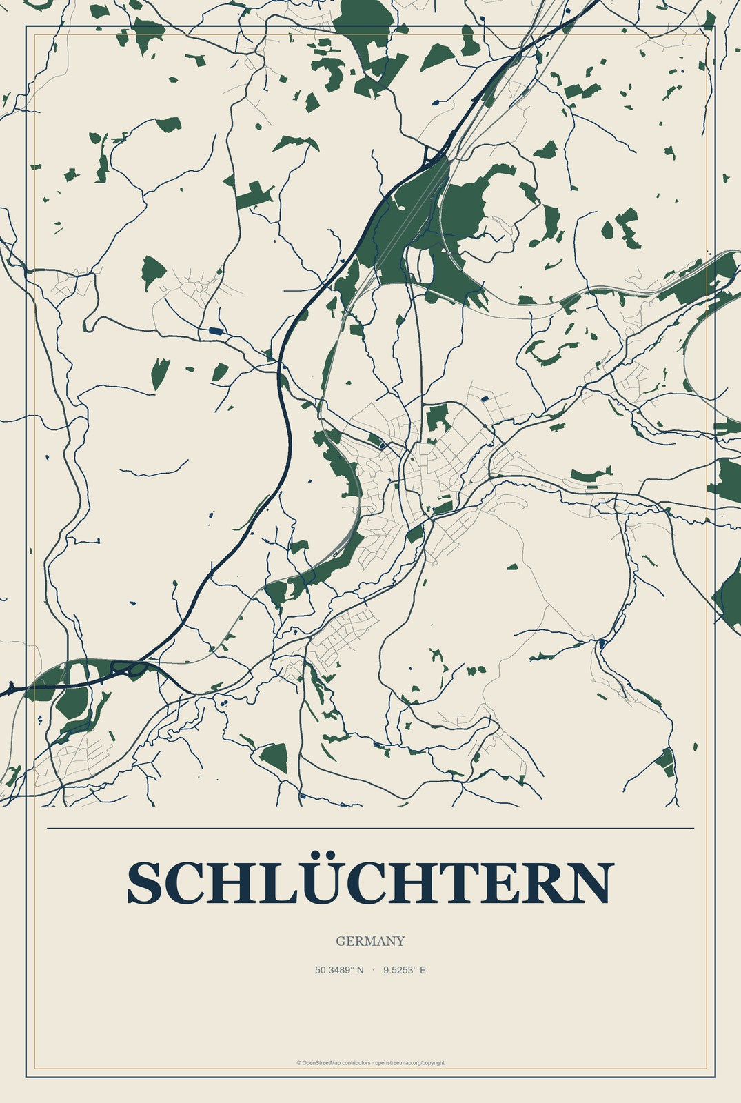 Schlüchtern, Germany City Map Aluminum Sign in Coastal Cutout style