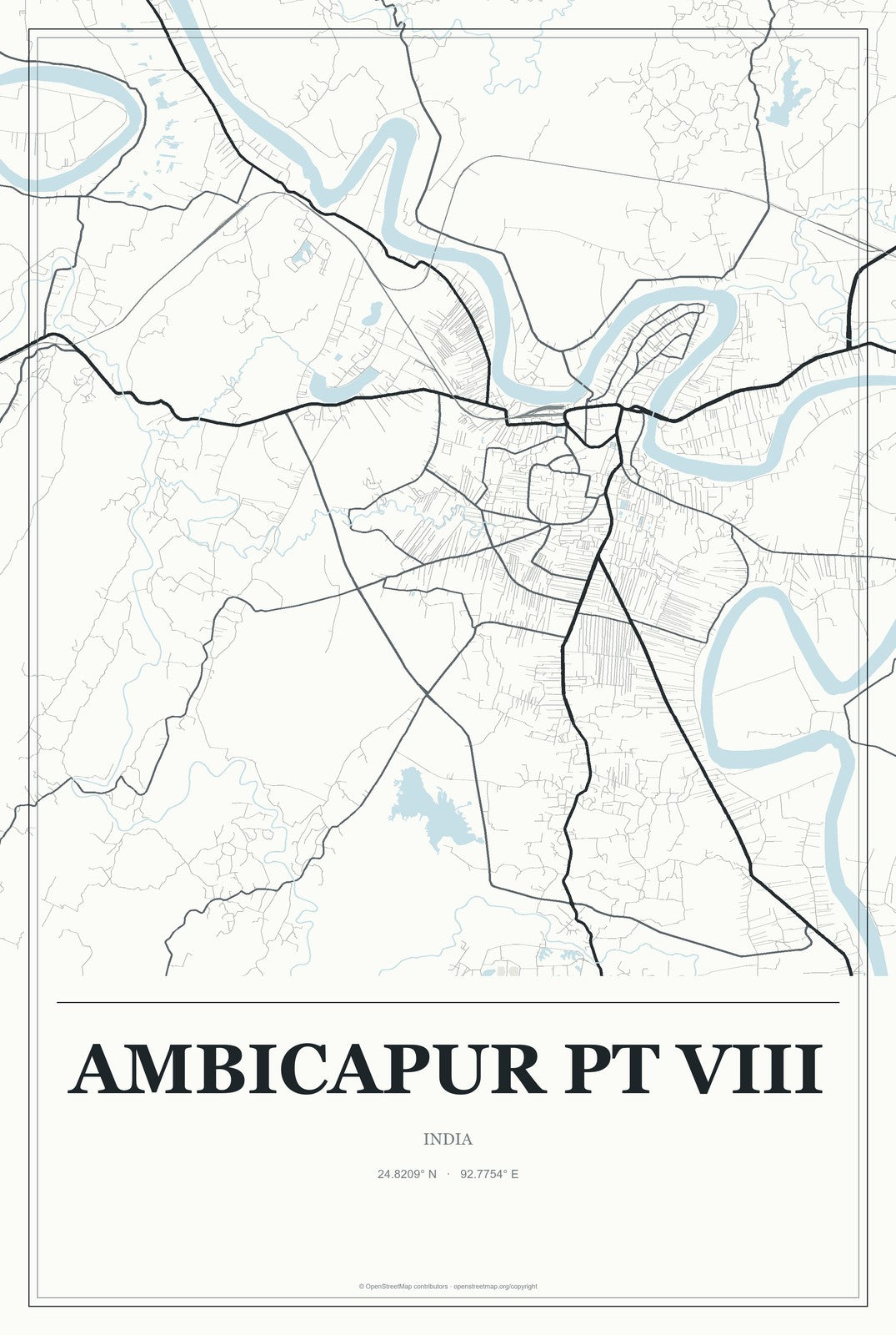 Ambicapur Pt VIII, India City Map Aluminum Sign in Gallery Air style