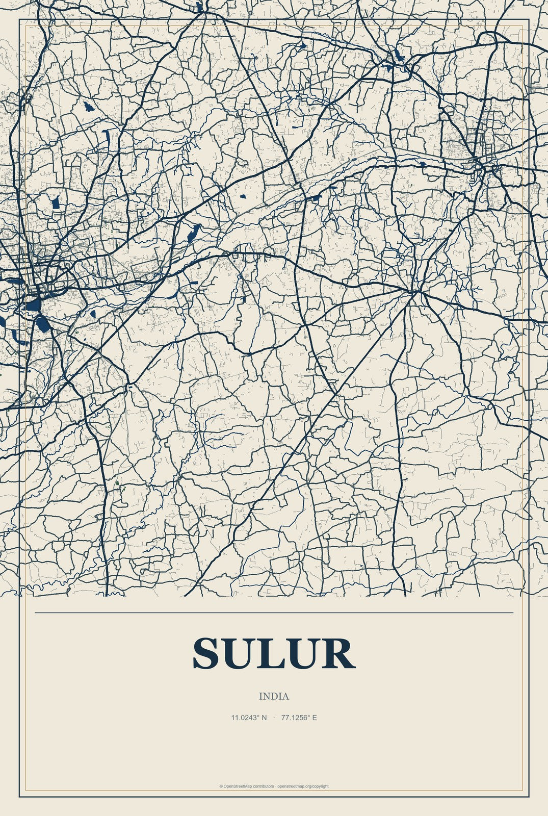Sulur, India City Map Aluminum Sign in Coastal Cutout style