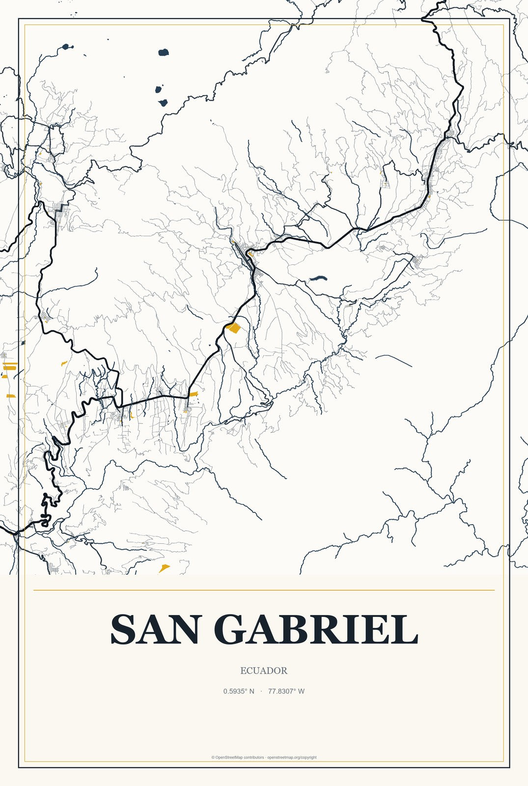 San Gabriel, Ecuador City Map Aluminum Sign in Citrine Modern style