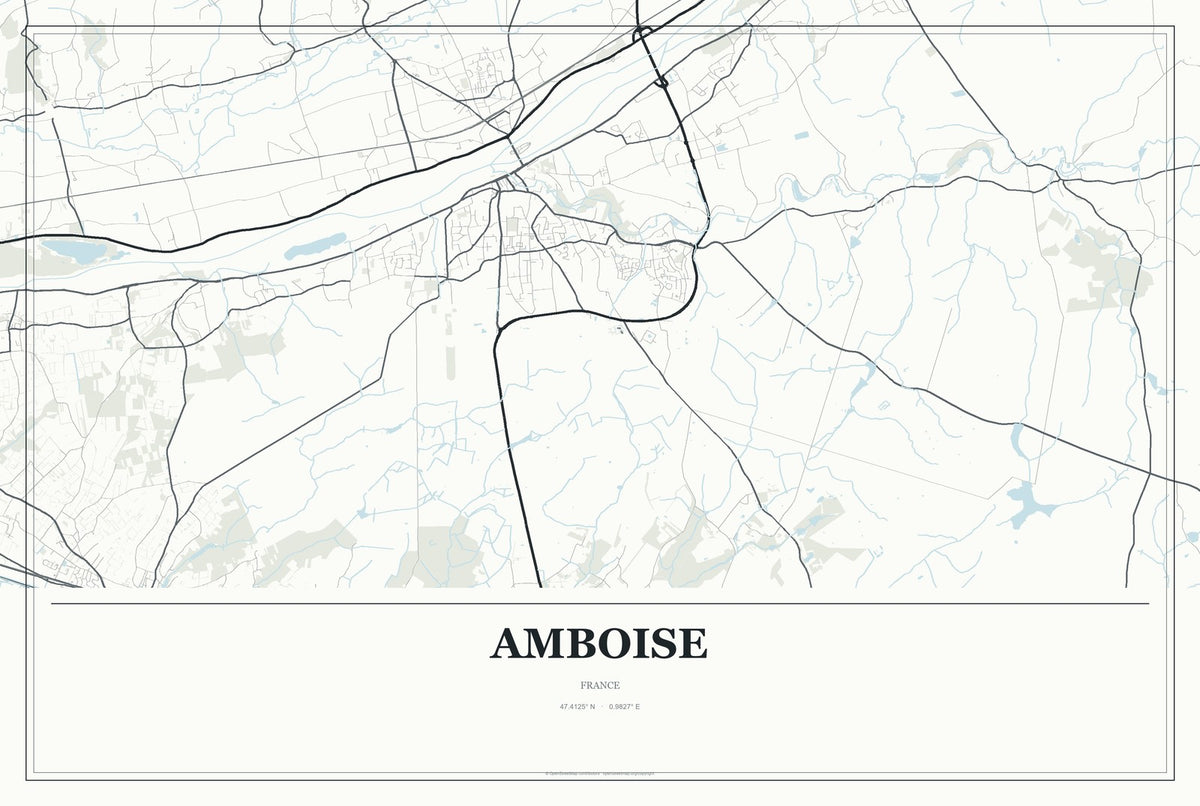 Amboise, France City Map Aluminum Sign in Gallery Air style
