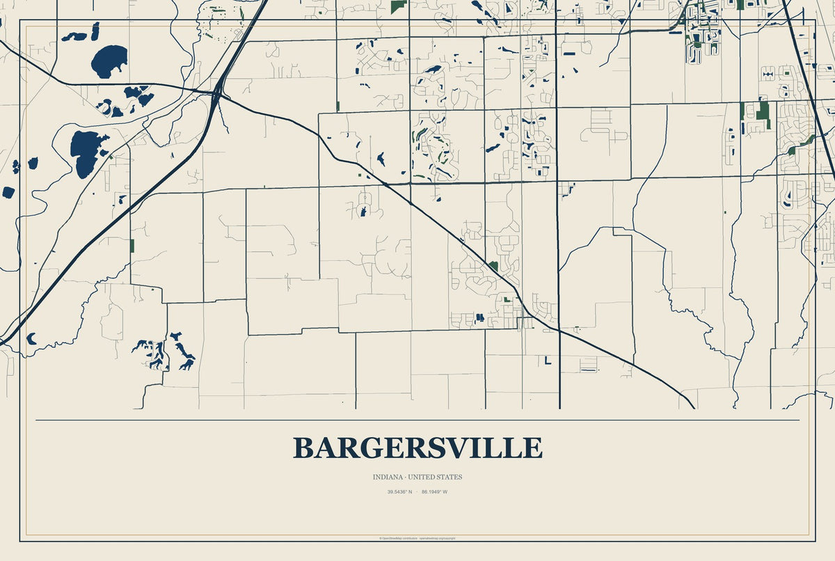 Bargersville, Indiana City Map Aluminum Sign in Coastal Cutout style