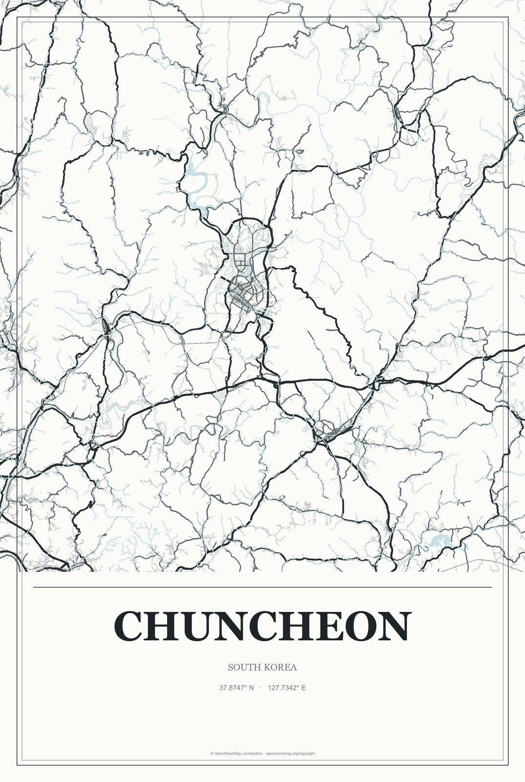 Chuncheon, South Korea City Map Aluminum Sign in Gallery Air style