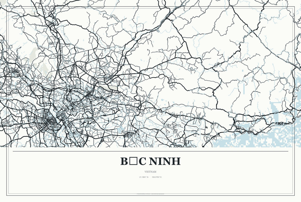 Bắc Ninh, Vietnam City Map Aluminum Sign in Gallery Air style