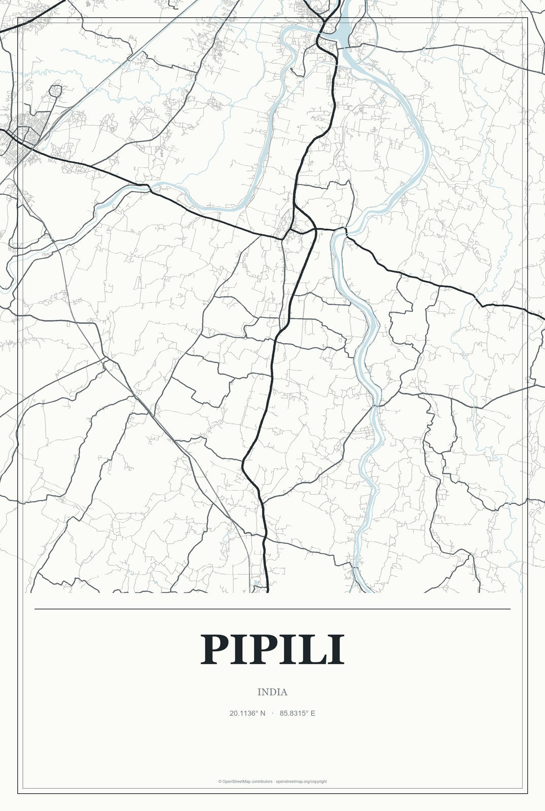 Pipili, India City Map Aluminum Sign in Gallery Air style