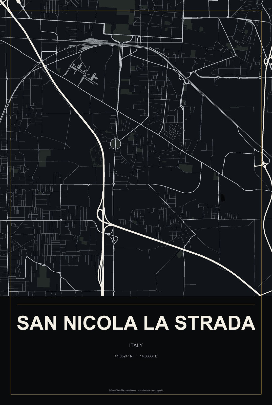 San Nicola la Strada, Italy City Map Aluminum Sign in Metropolitan Noir style