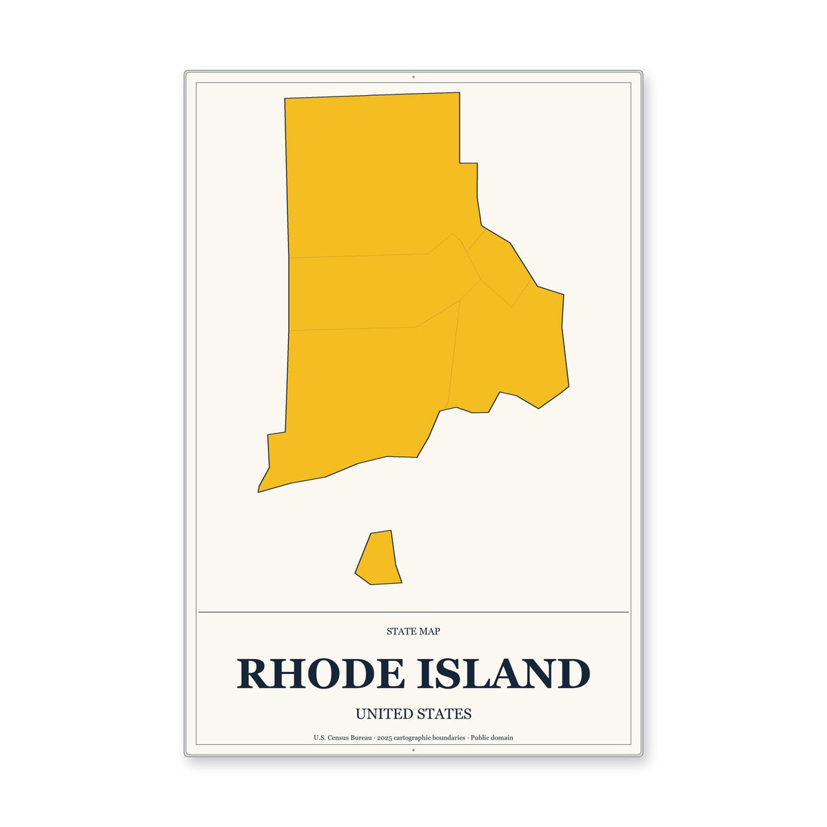 Rhode Island state map aluminum sign in Citrine Modern style
