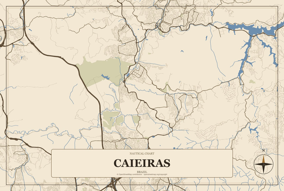 Caieiras, Brazil City Map Aluminum Sign in Heritage Nautical style