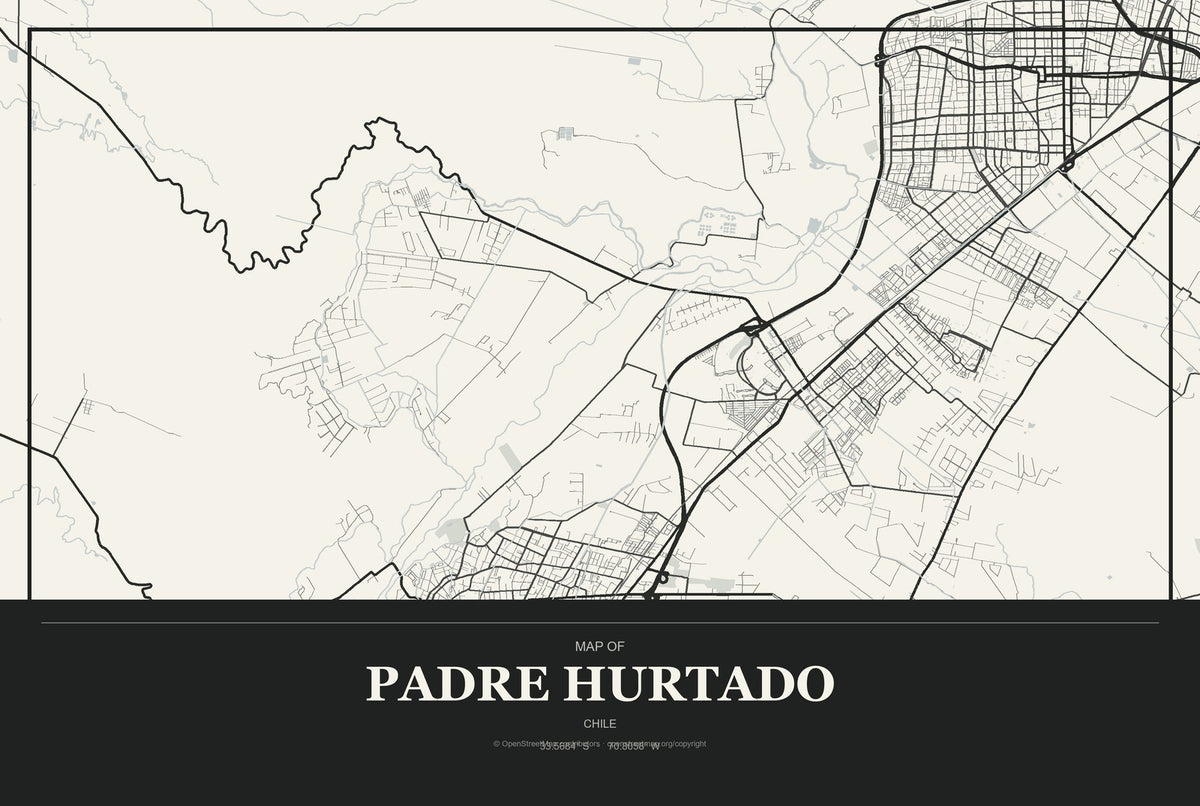 Padre Hurtado, Chile City Map Aluminum Sign in Museum Plaque style