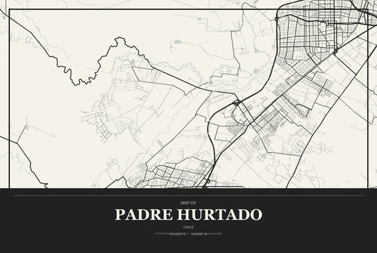Padre Hurtado, Chile City Map Aluminum Sign in Museum Plaque style