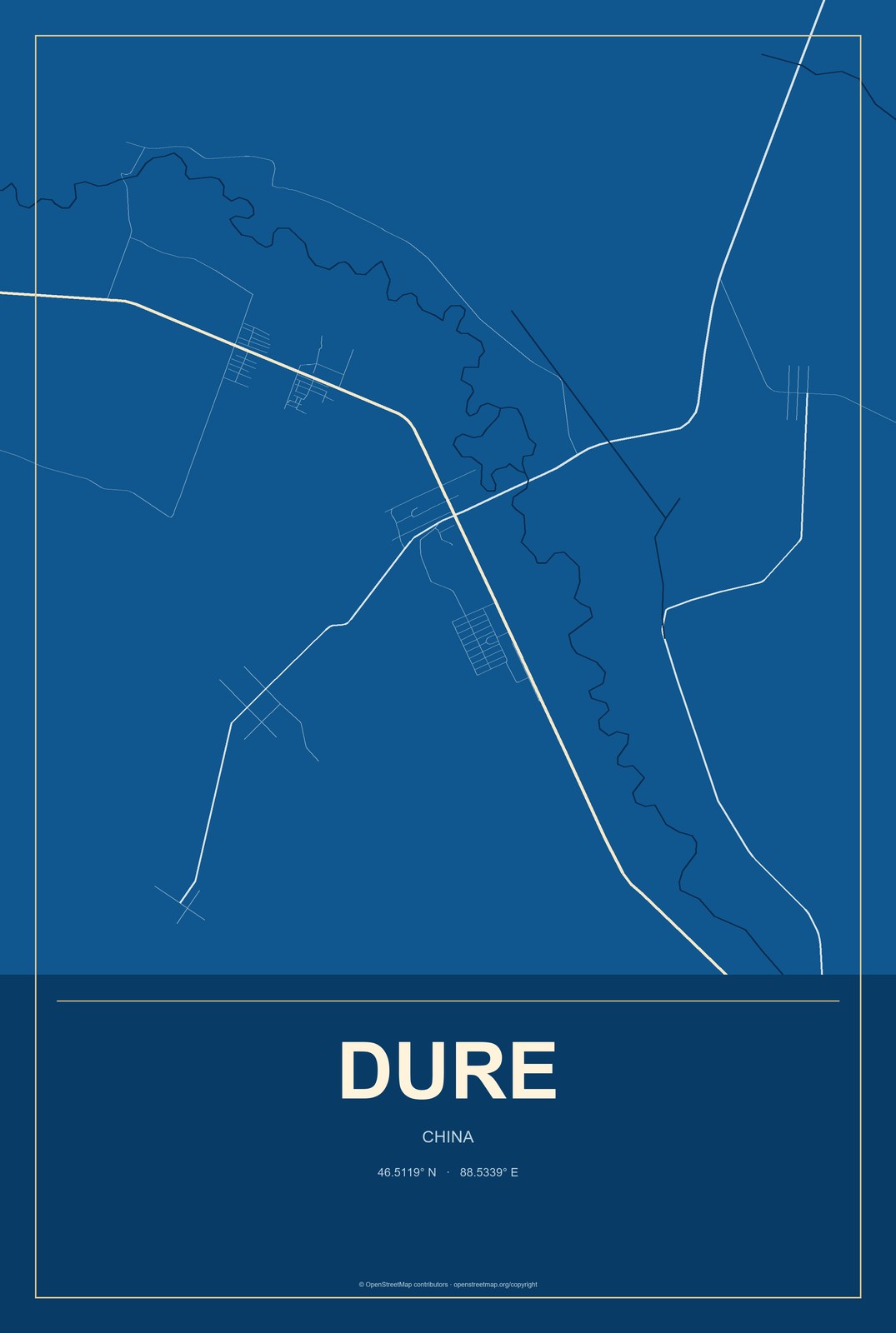 Dure, China City Map Aluminum Sign in Harbor Cobalt style