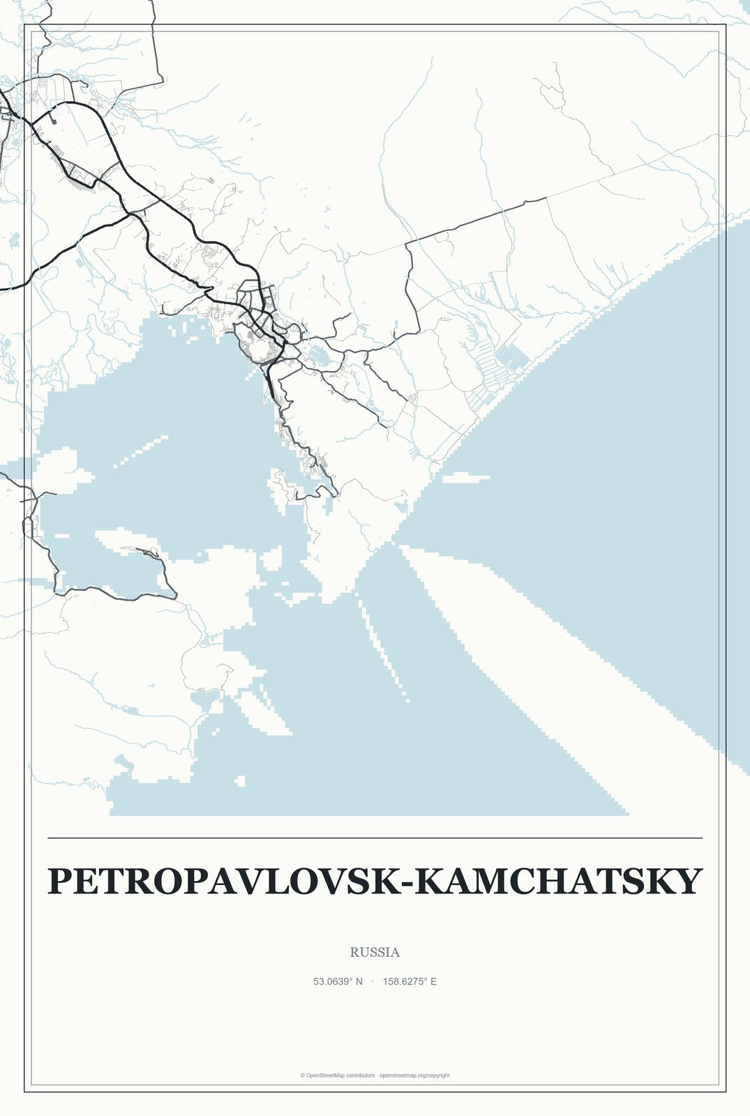 Petropavlovsk-Kamchatsky, Russia City Map Aluminum Sign in Gallery Air style