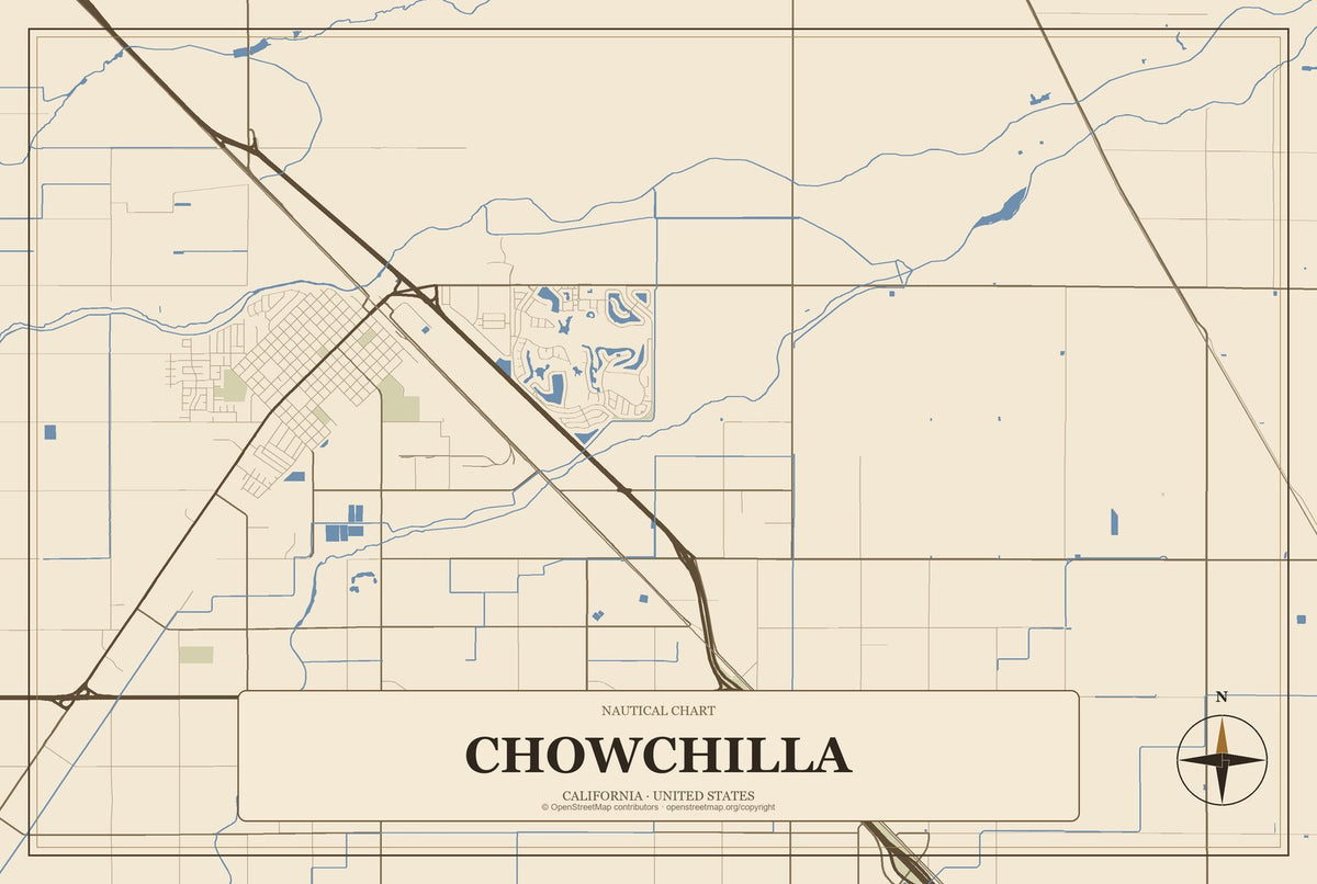 Chowchilla, California City Map Aluminum Sign in Heritage Nautical style