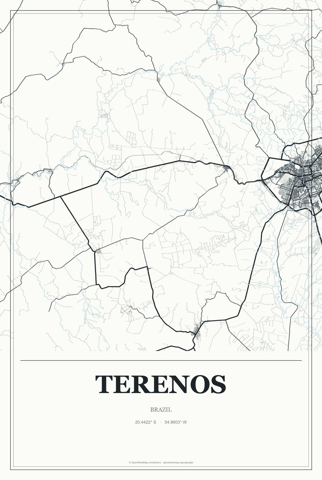 Terenos, Brazil City Map Aluminum Sign in Gallery Air style