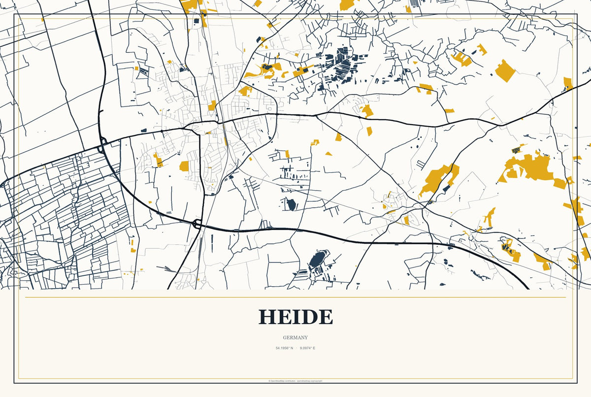 Heide, Germany City Map Aluminum Sign in Citrine Modern style