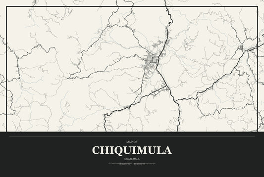 Chiquimula, Guatemala City Map Aluminum Sign in Museum Plaque style