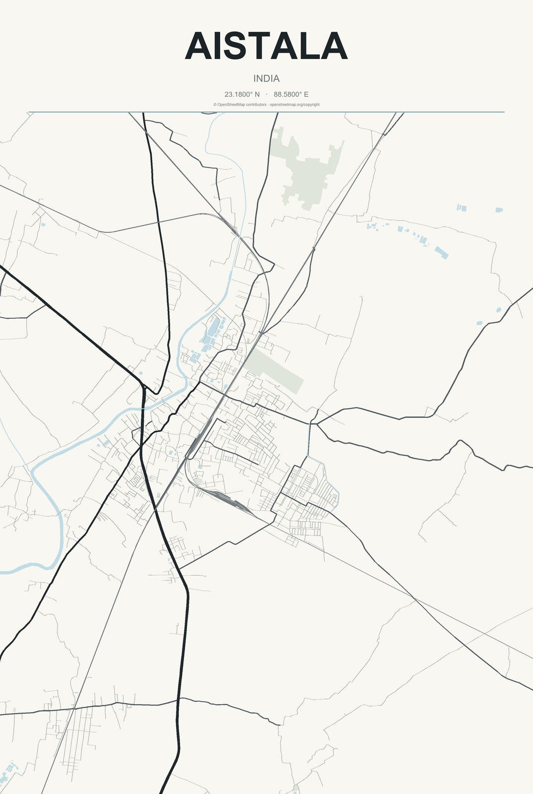 Aistala, India City Map Aluminum Sign in Headline Atlas style