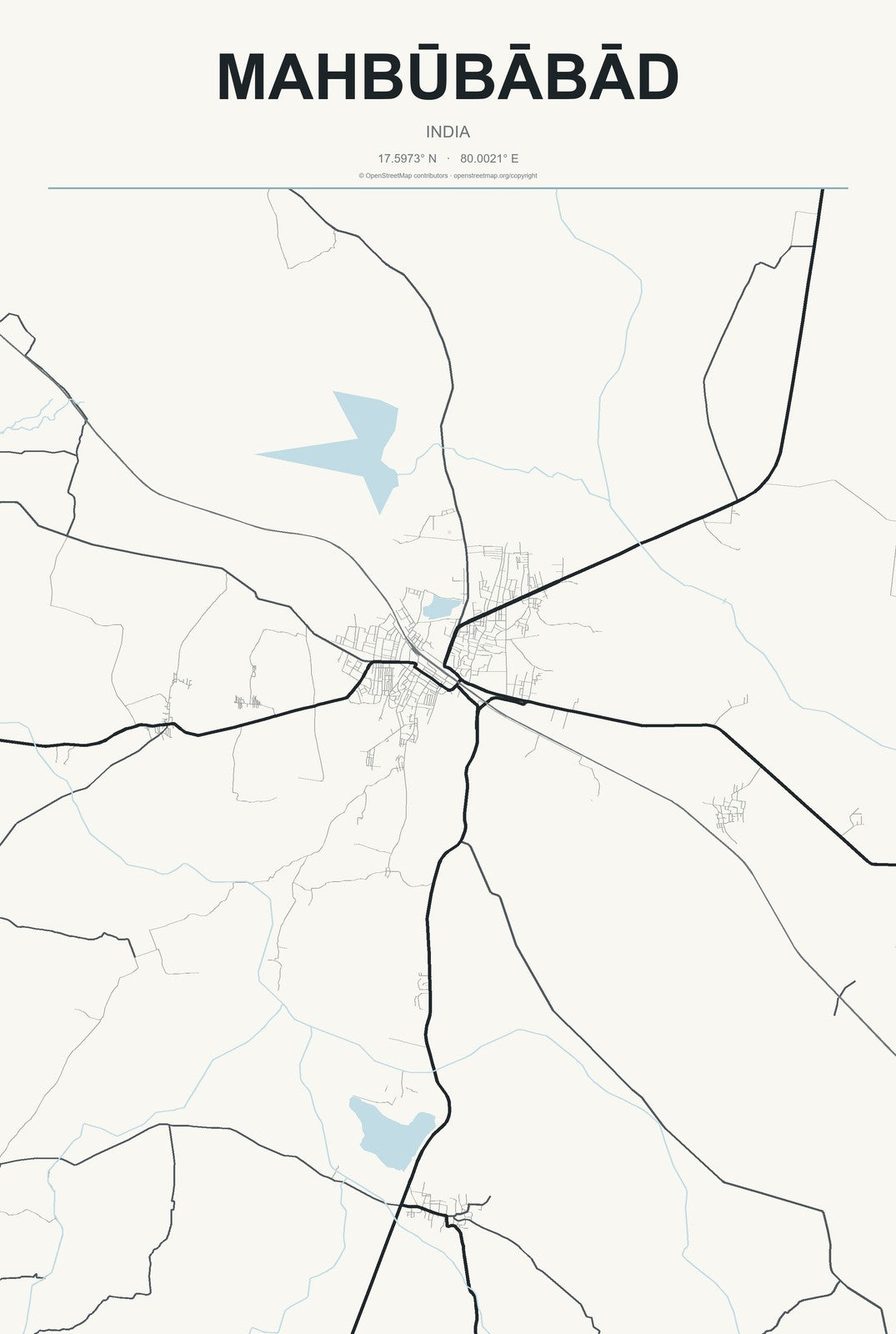 Mahbūbābād, India City Map Aluminum Sign in Headline Atlas style