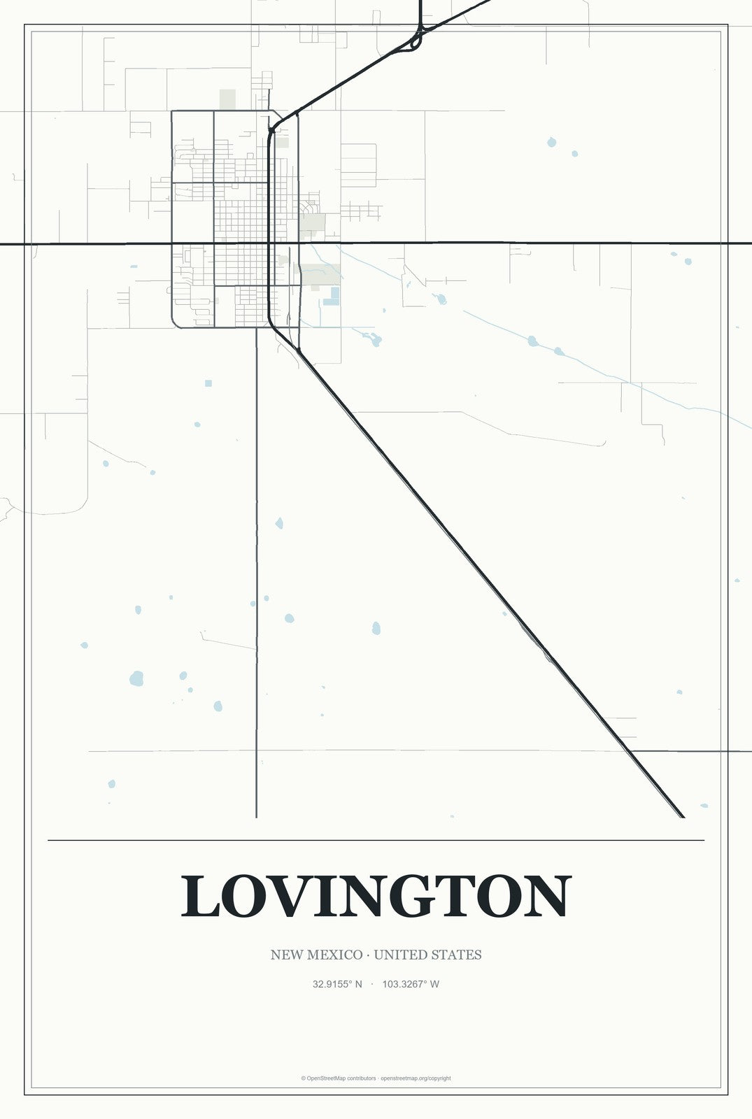 Lovington, New Mexico City Map Aluminum Sign in Gallery Air style
