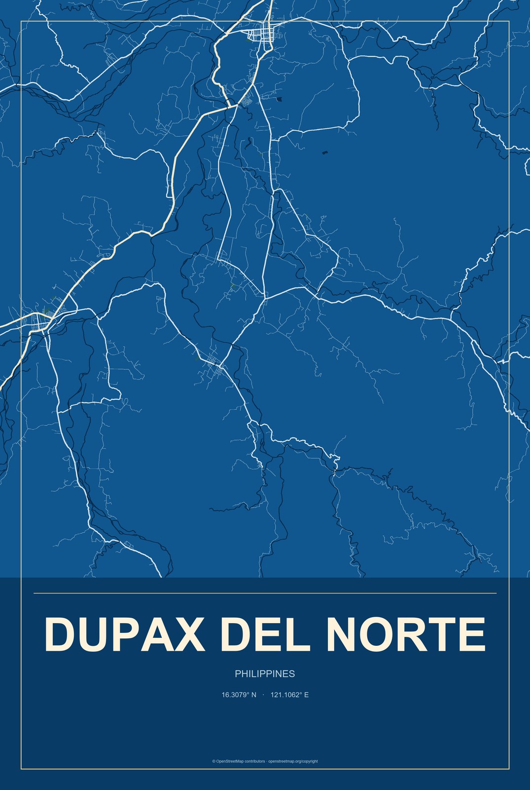 Dupax Del Norte, Philippines City Map Aluminum Sign in Harbor Cobalt style