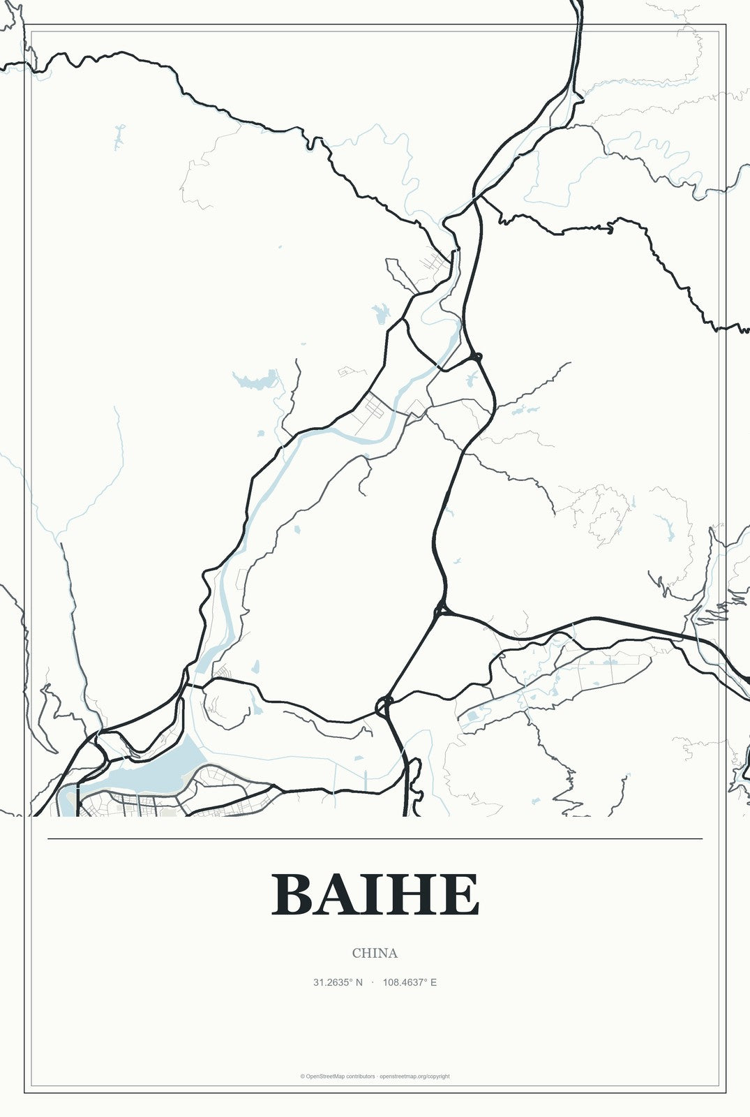 Baihe, Gansu, China City Map Aluminum Sign in Gallery Air style