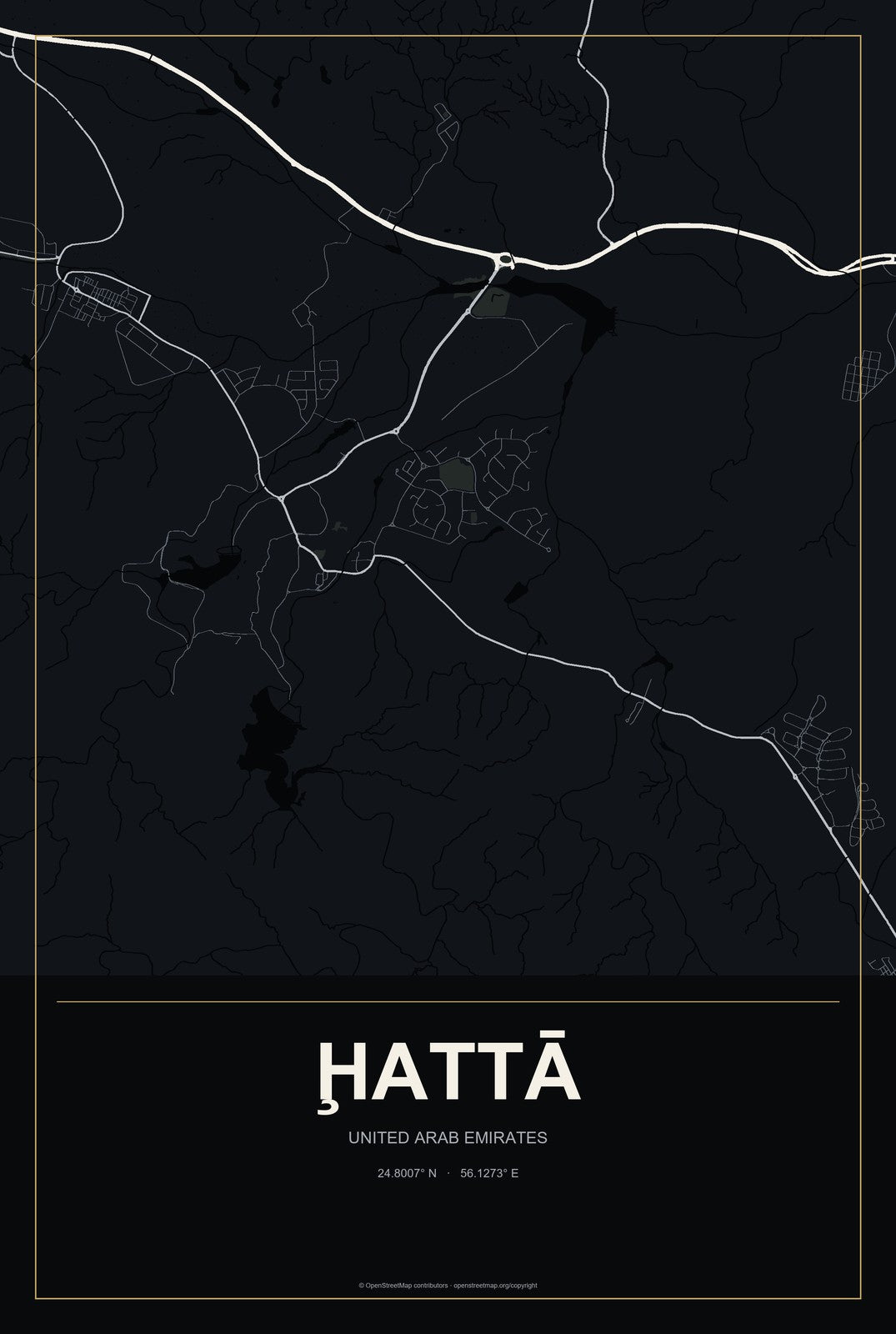 Ḩattā, United Arab Emirates City Map Aluminum Sign in Metropolitan Noir style