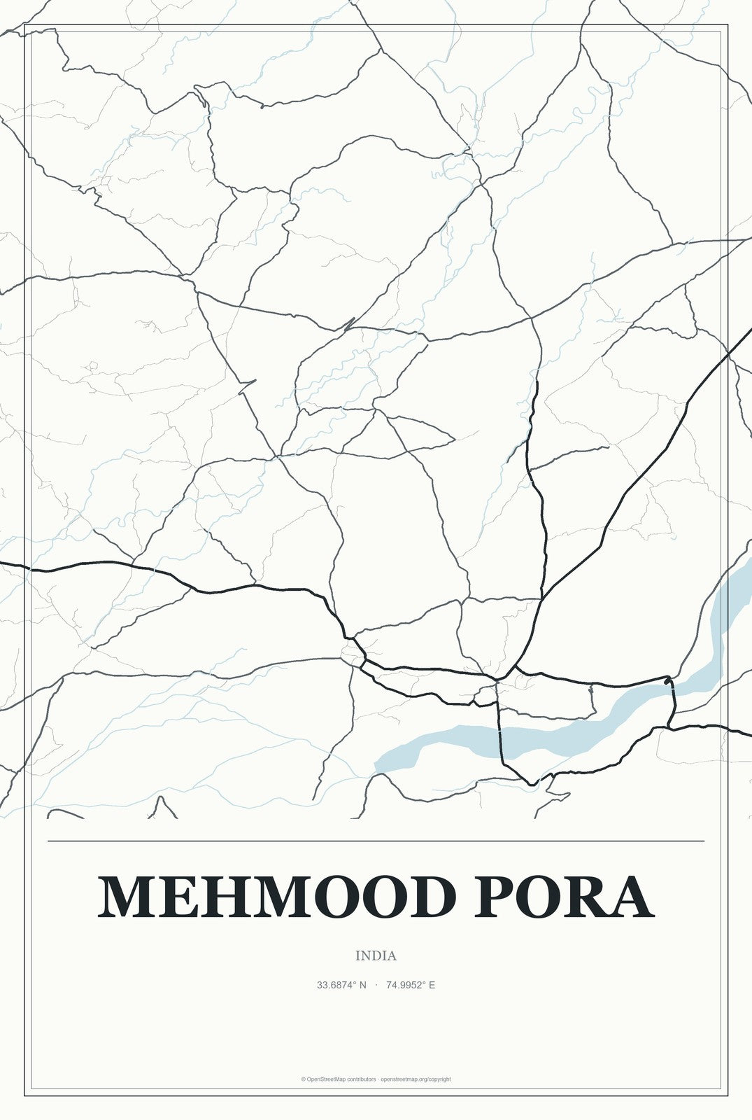 Mehmood Pora, India City Map Aluminum Sign in Gallery Air style