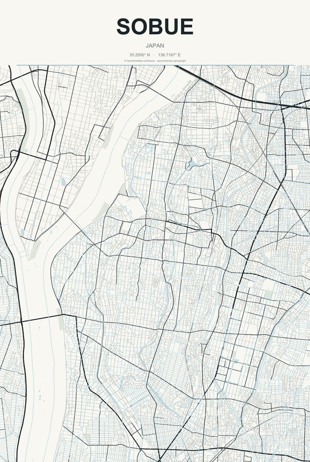 Sobue, Japan City Map Aluminum Sign in Headline Atlas style