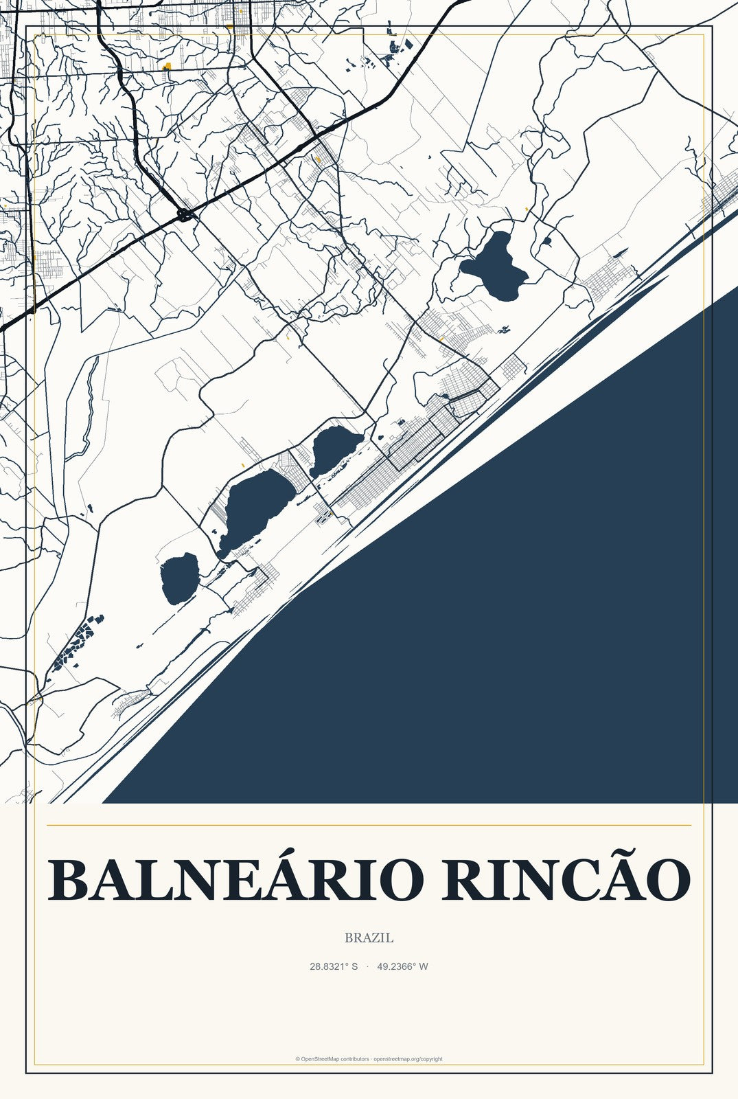 Balneário Rincão, Brazil City Map Aluminum Sign in Citrine Modern style