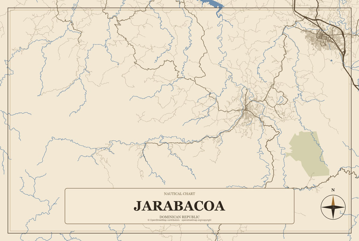 Jarabacoa, Dominican Republic City Map Aluminum Sign in Heritage Nautical style