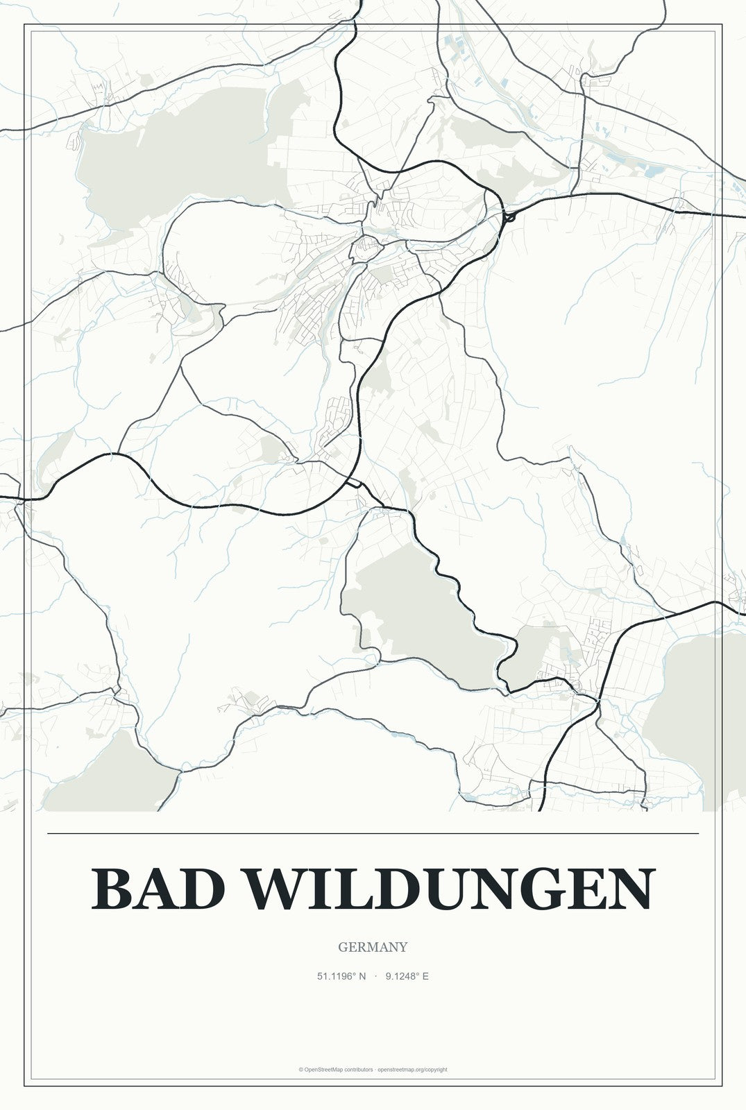 Bad Wildungen, Germany City Map Aluminum Sign in Gallery Air style