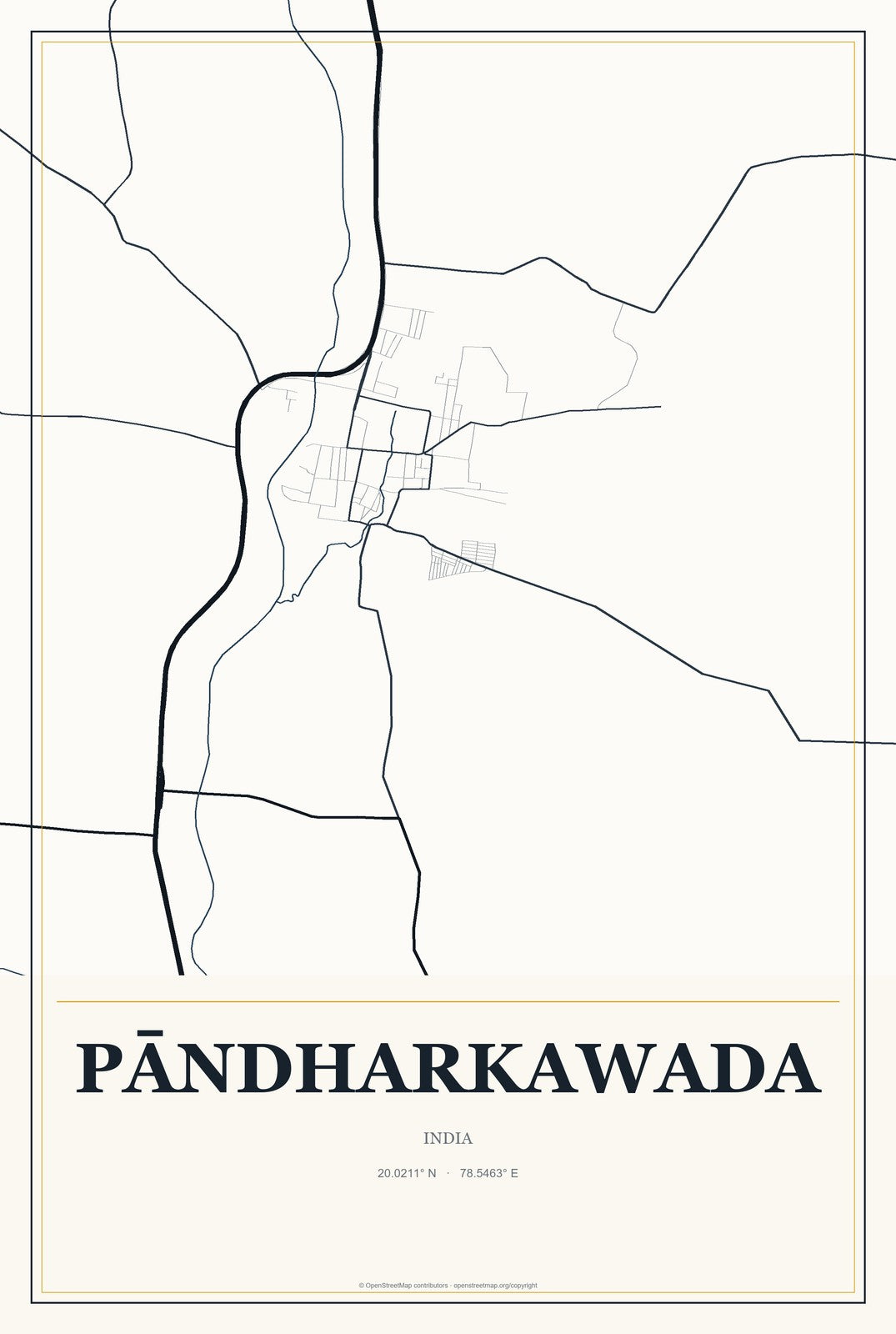 Pāndharkawada, India City Map Aluminum Sign in Citrine Modern style